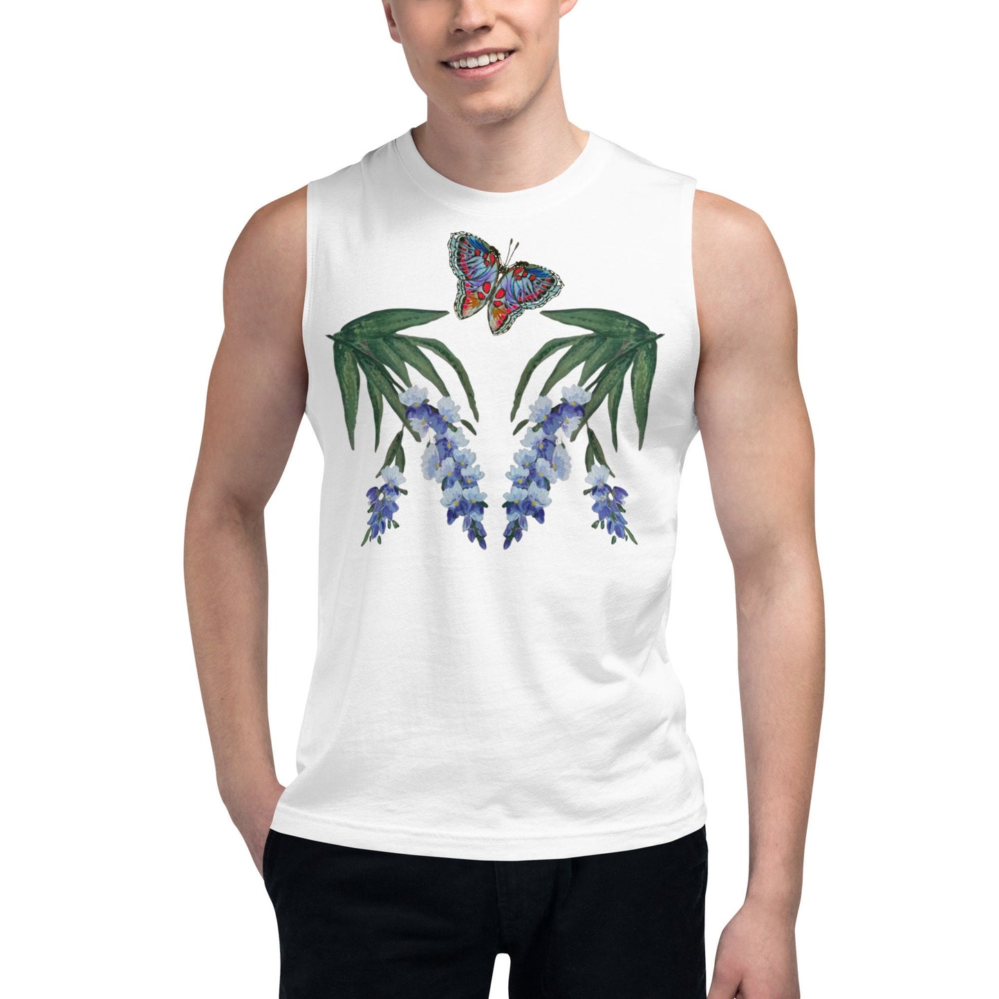 Monarch Wisteria Shirt,wildflowers shirt,botanical shirt,butterfly top,painted floral shirt,plants shirt,pastel colors
