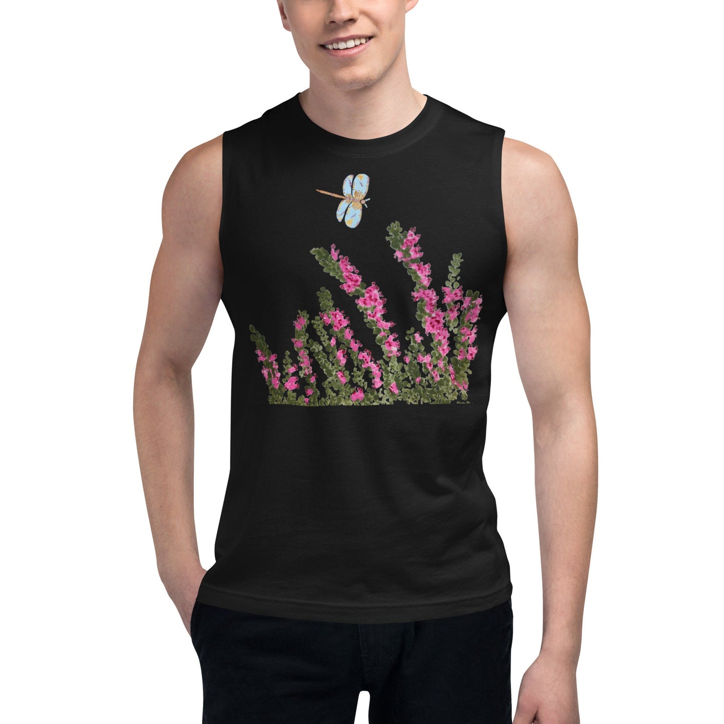 Heather Floral Shirt,wildflowers shirt,botanical shirt,painted floral top,pink floral shirt,dragonfly lover