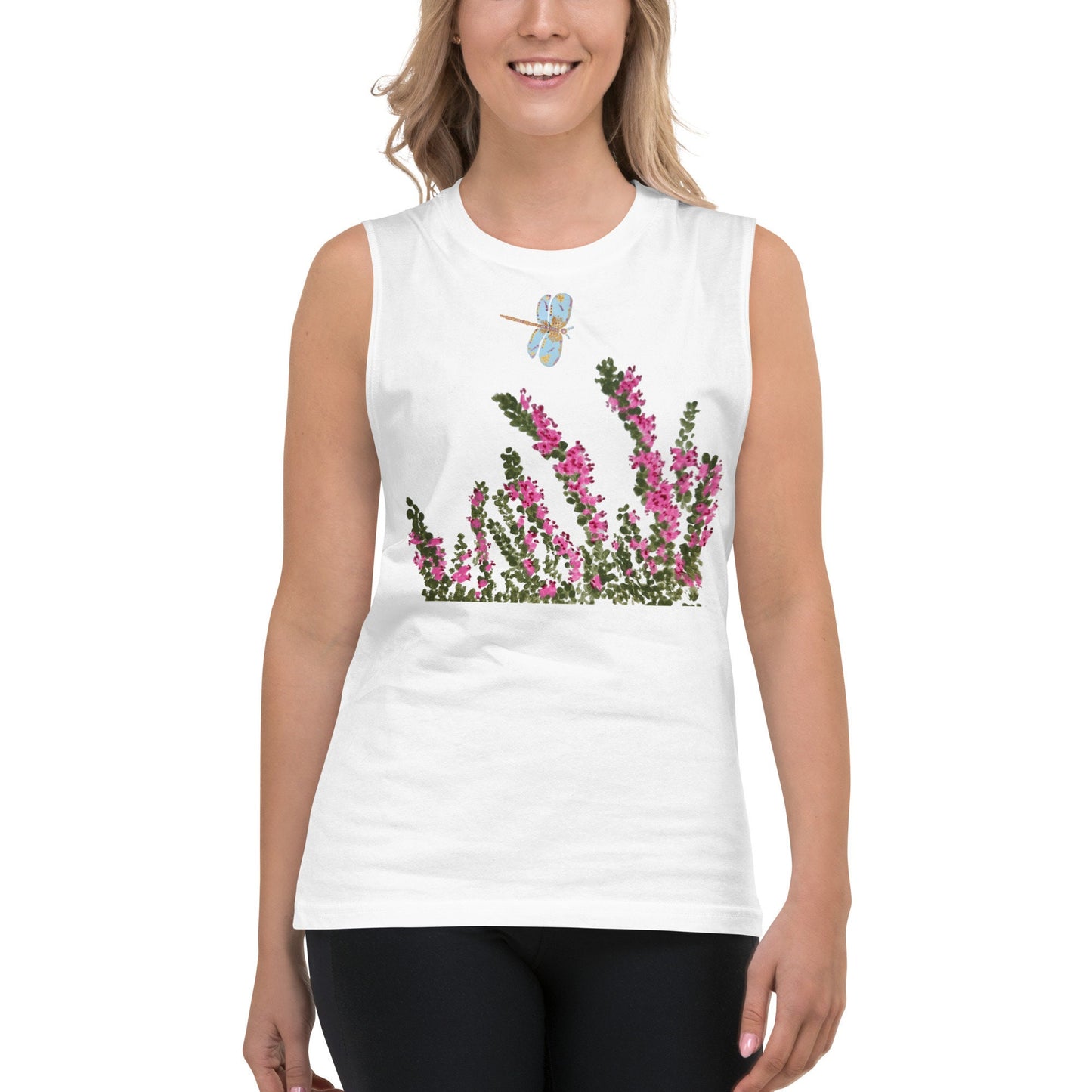 Heather Floral Shirt,wildflowers shirt,botanical shirt,painted floral top,pink floral shirt,dragonfly lover