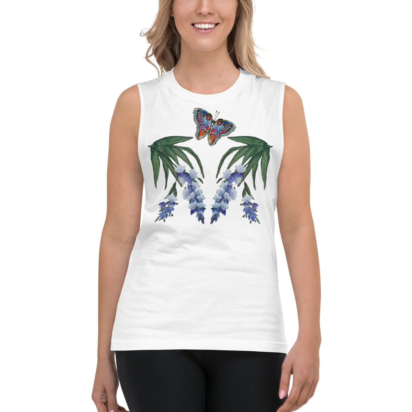 Monarch Wisteria Shirt,wildflowers shirt,botanical shirt,butterfly top,painted floral shirt,plants shirt,pastel colors