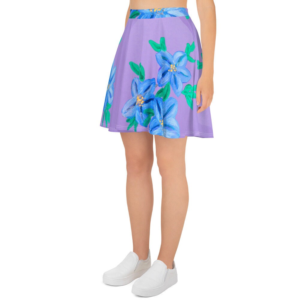 Purple Floral Skirt,ruffle skirt,elastic waist,flower skirt,gift for sisters,pleated skirt,office skirt,floral clothing