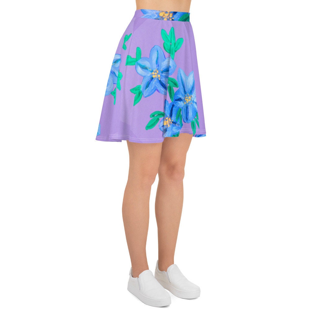 Purple Floral Skirt,ruffle skirt,elastic waist,flower skirt,gift for sisters,pleated skirt,office skirt,floral clothing