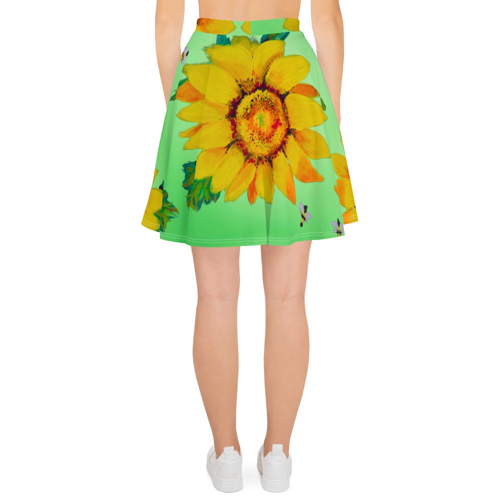 Sunflower Skirt,floral skirts,gift for sisters,pleated skirt,ruffle skirt,flowy skirt,flower skirt,office skirt,elastic waist