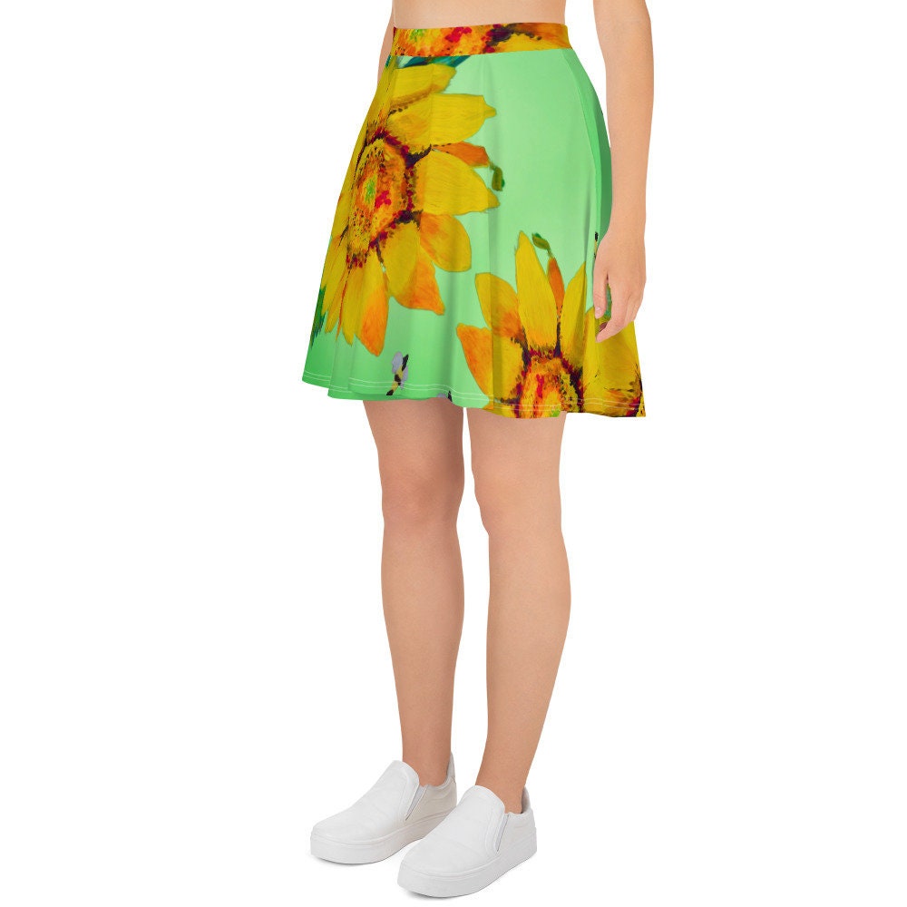 Sunflower Skirt,floral skirts,gift for sisters,pleated skirt,ruffle skirt,flowy skirt,flower skirt,office skirt,elastic waist