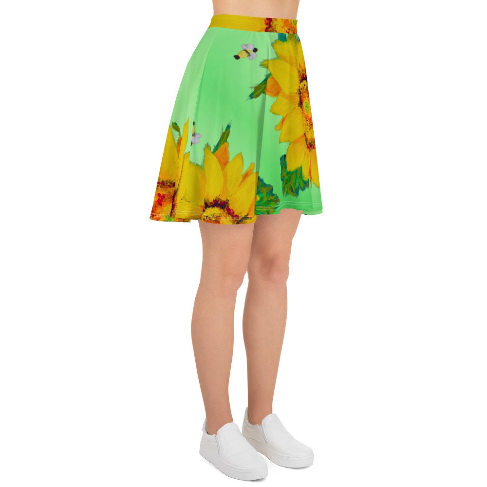 Sunflower Skirt,floral skirts,gift for sisters,pleated skirt,ruffle skirt,flowy skirt,flower skirt,office skirt,elastic waist