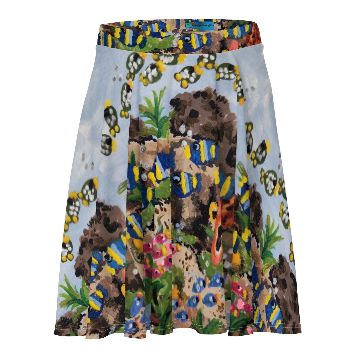 Ocean View Print Skirt,pleated skirt,office skirt,gift for sisters,flared skirt,flowy skirt,elastic waist,plus size,ruffle skirt,colorful