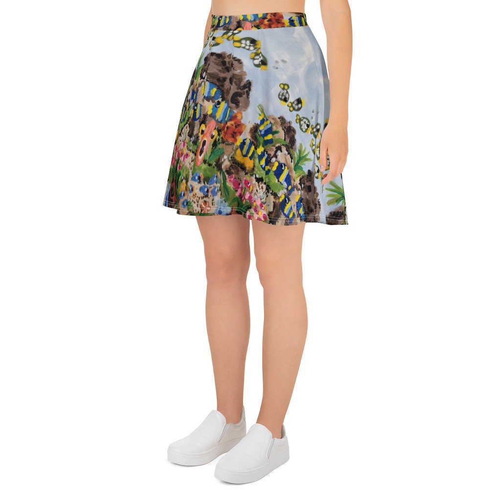 Ocean View Print Skirt,pleated skirt,office skirt,gift for sisters,flared skirt,flowy skirt,elastic waist,plus size,ruffle skirt,colorful