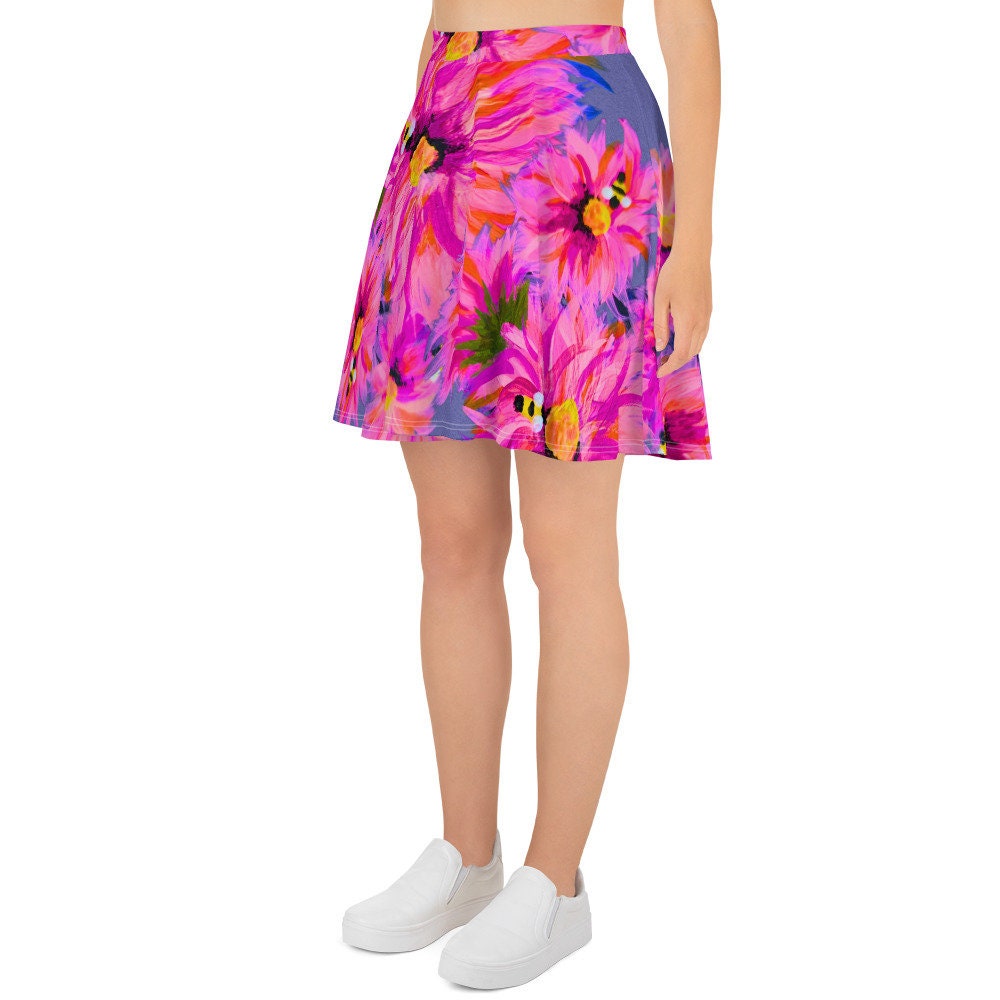 Pink Flower Skirt,gift for sisters,ruffle skirt,floral clothing,plus size,elastic waist,pleated skirt,colorful skirt,floral skirt