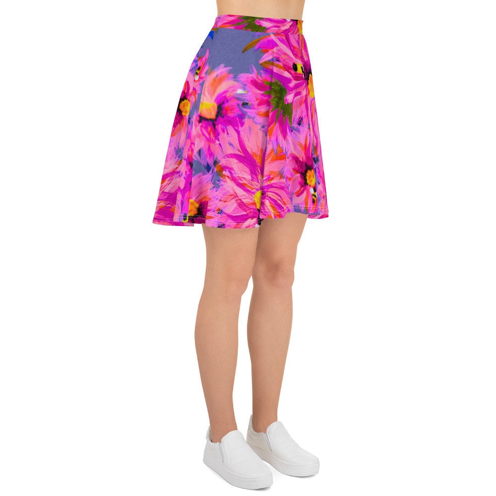 Pink Flower Skirt,gift for sisters,ruffle skirt,floral clothing,plus size,elastic waist,pleated skirt,colorful skirt,floral skirt