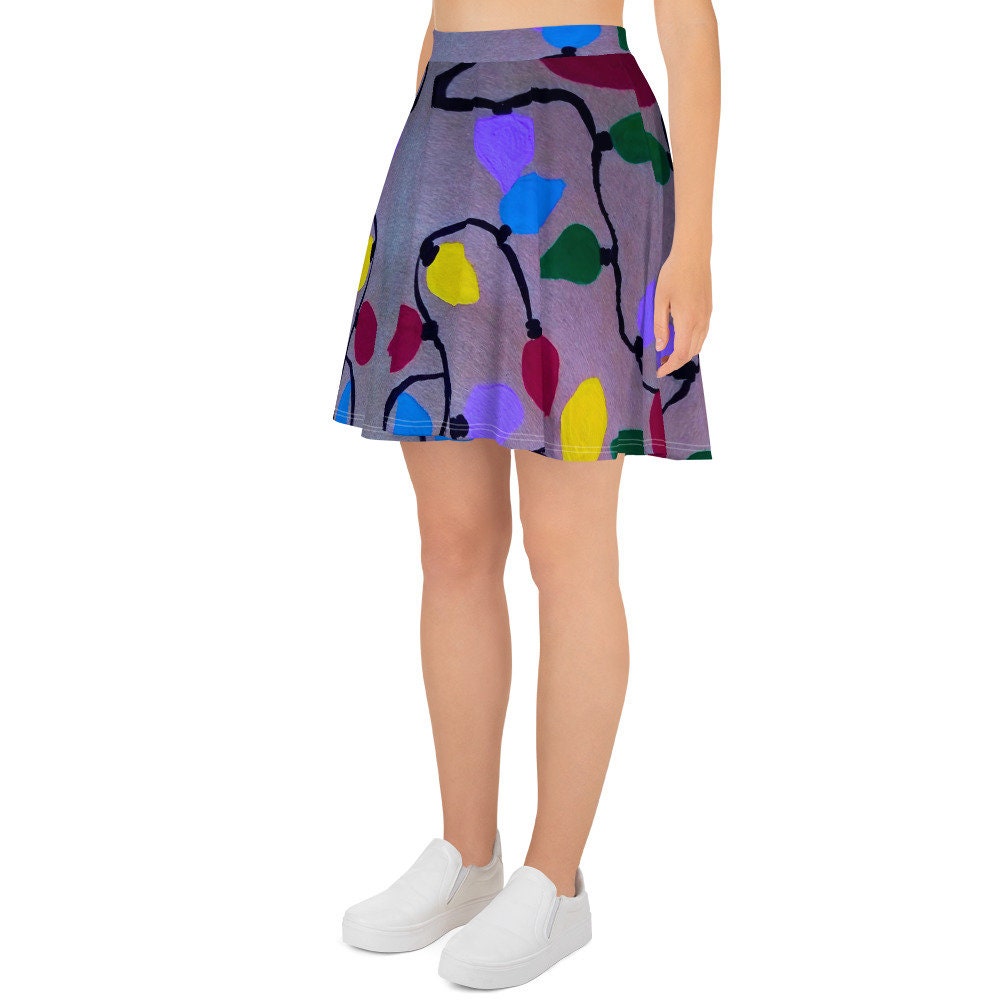Holiday Lights Skirt,gift for sisters,christmas lights,office skirt,elastic waist skirt,plus size skirt,colorful skirts,pleated skirt