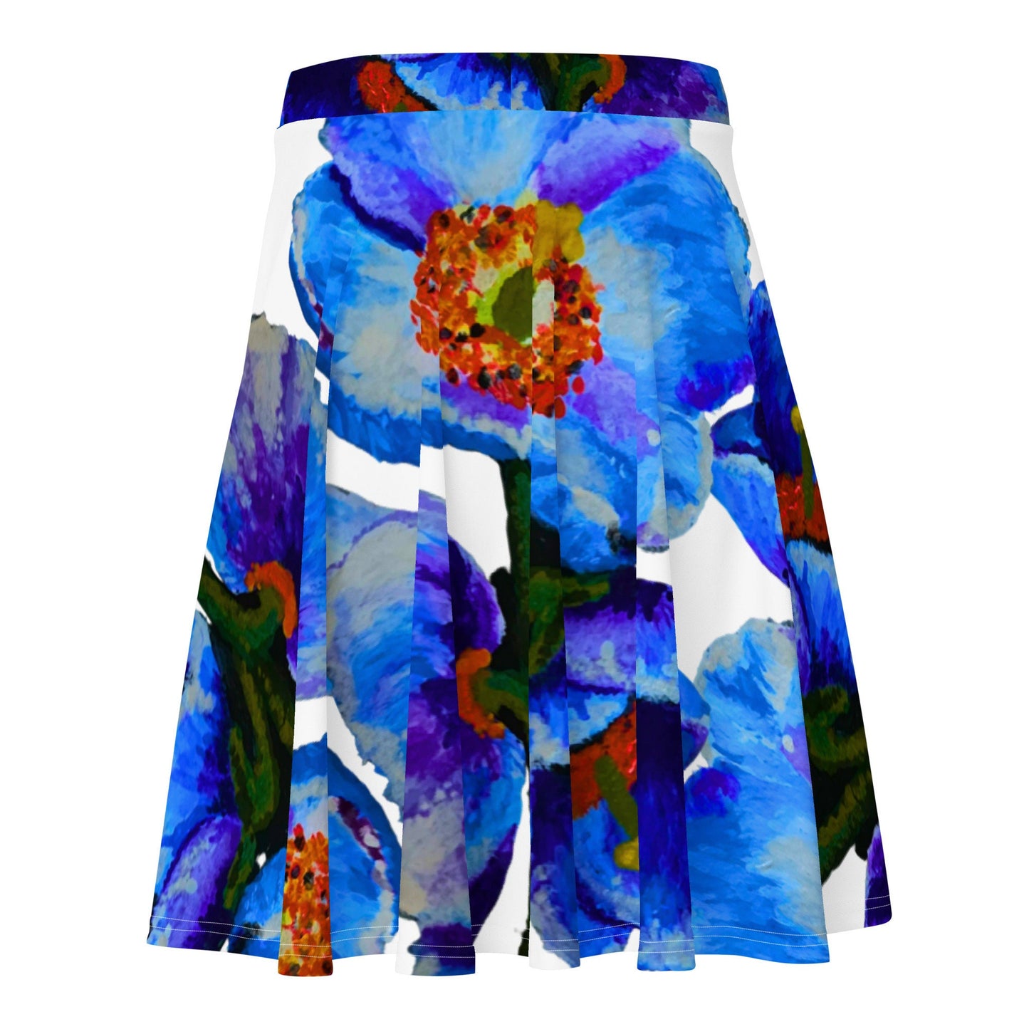 Blue Poppies Skirt,elastic waist skirt,office skirt,flared skirt,floral skirt,plus size skirt,flower skirt,colorful skirt