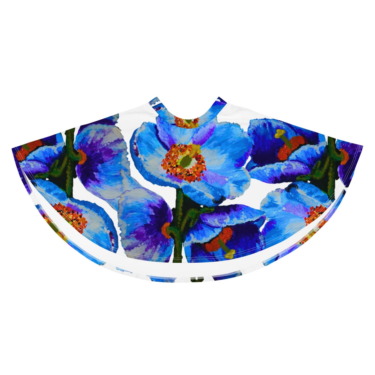 Blue Poppies Skirt,elastic waist skirt,office skirt,flared skirt,floral skirt,plus size skirt,flower skirt,colorful skirt