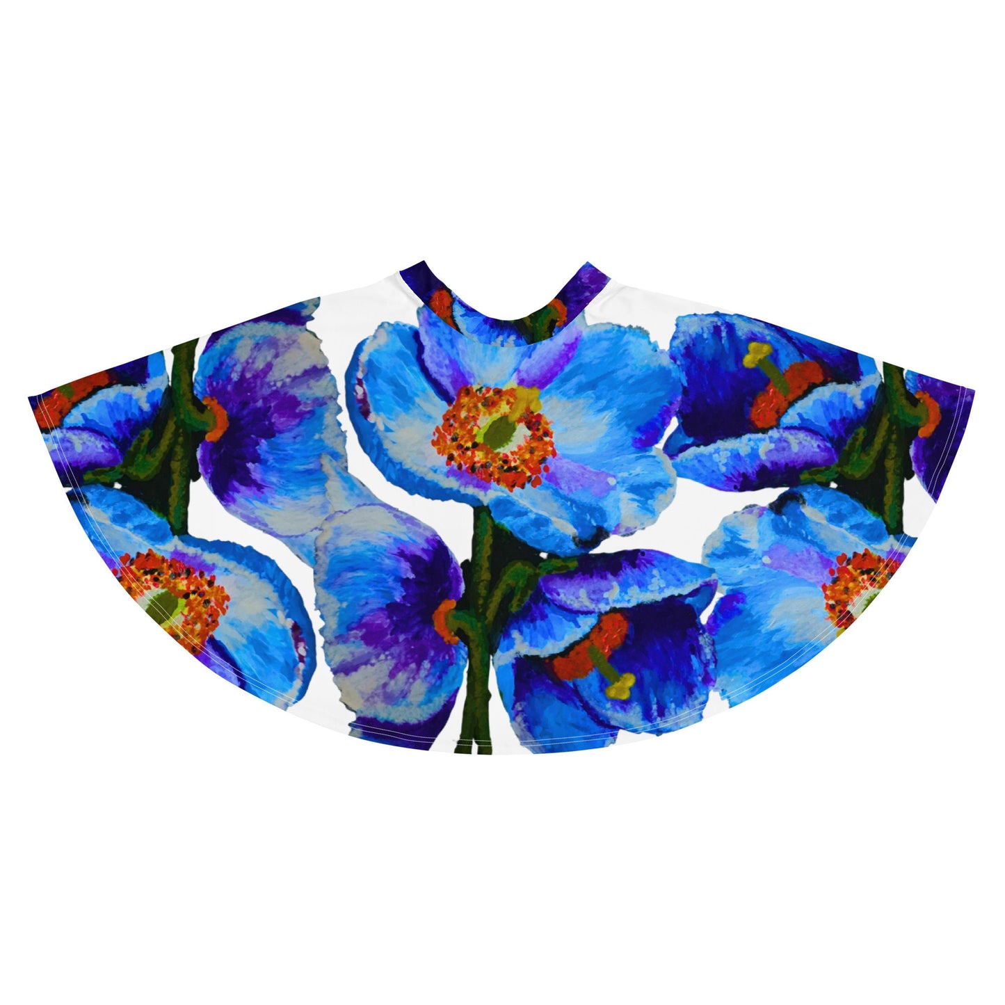 Blue Poppies Skirt,elastic waist skirt,office skirt,flared skirt,floral skirt,plus size skirt,flower skirt,colorful skirt