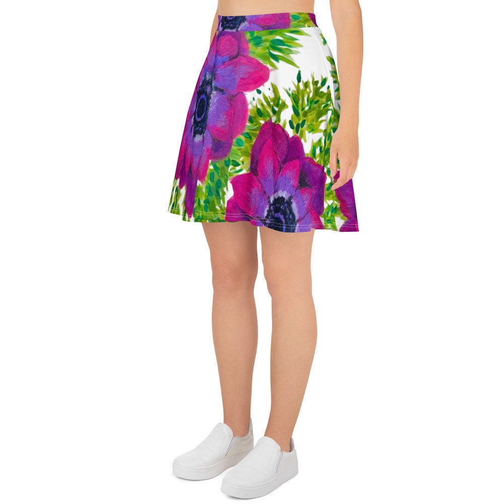 Bright Pink Floral Skirt,elastic waist,knee length,gift for sisters,office skirt,plus size,flower skirt,colorful skirt,ruffle skirt