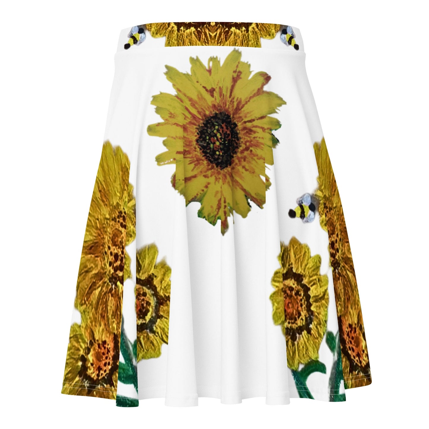 Sunflower Skirt,elastic waist,knee length,floral skirt,pleated skirt,office skirt,plus size,vintage skirt