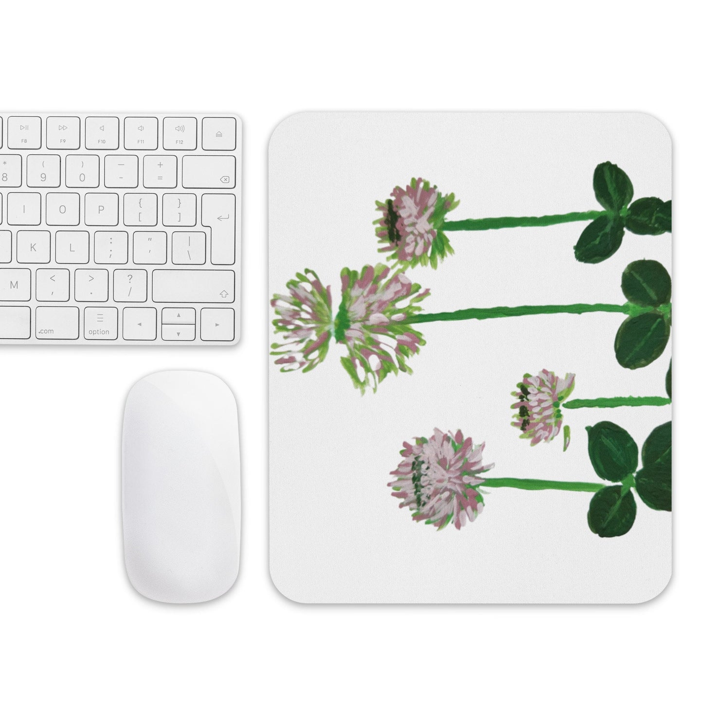 White Clover Floral Mousepad,unique mousepad,desk accessories,work from home,plant mousepad,botanical mousepad,gifts for nerds,gift under 20