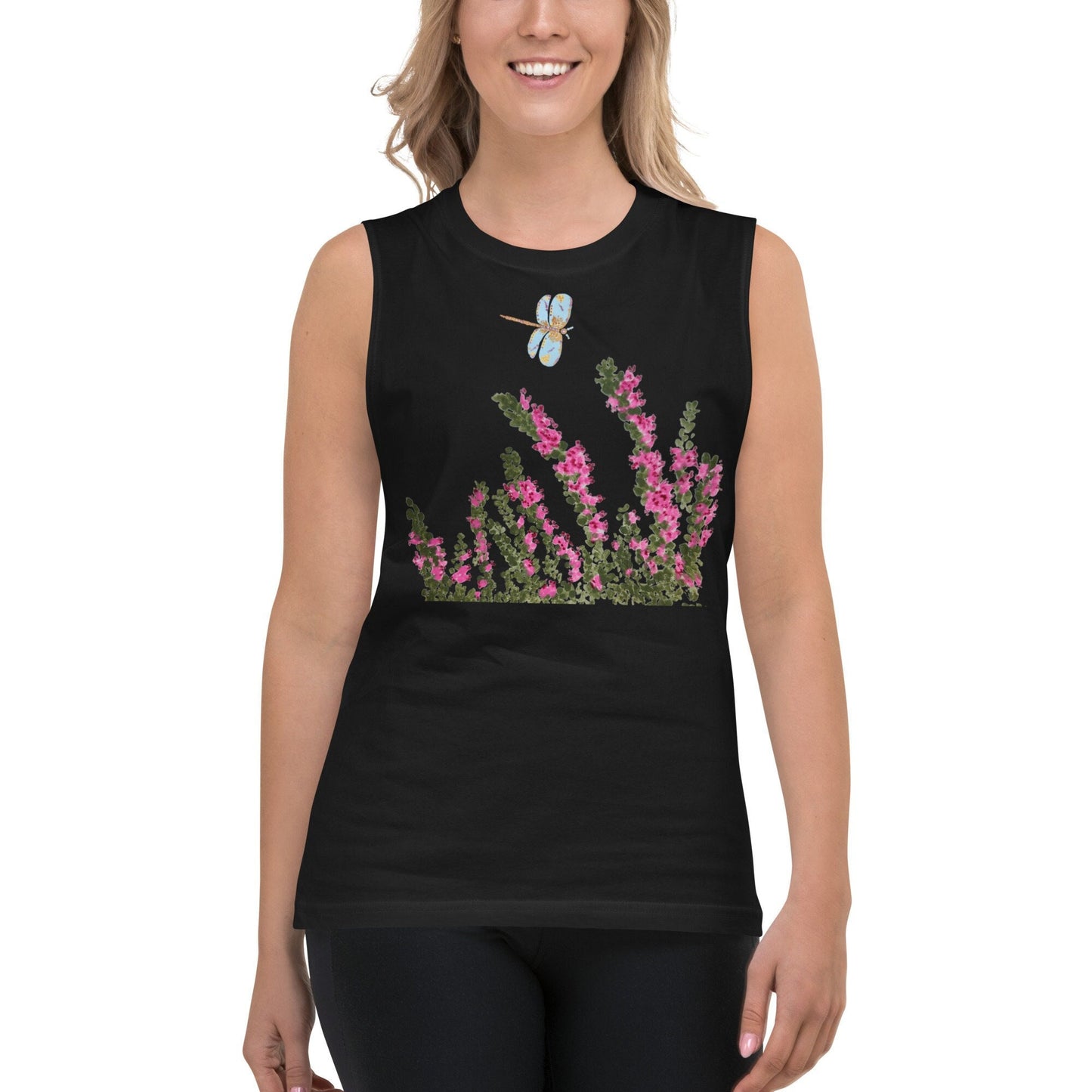 Heather Floral Shirt,wildflowers shirt,botanical shirt,painted floral top,pink floral shirt,dragonfly lover