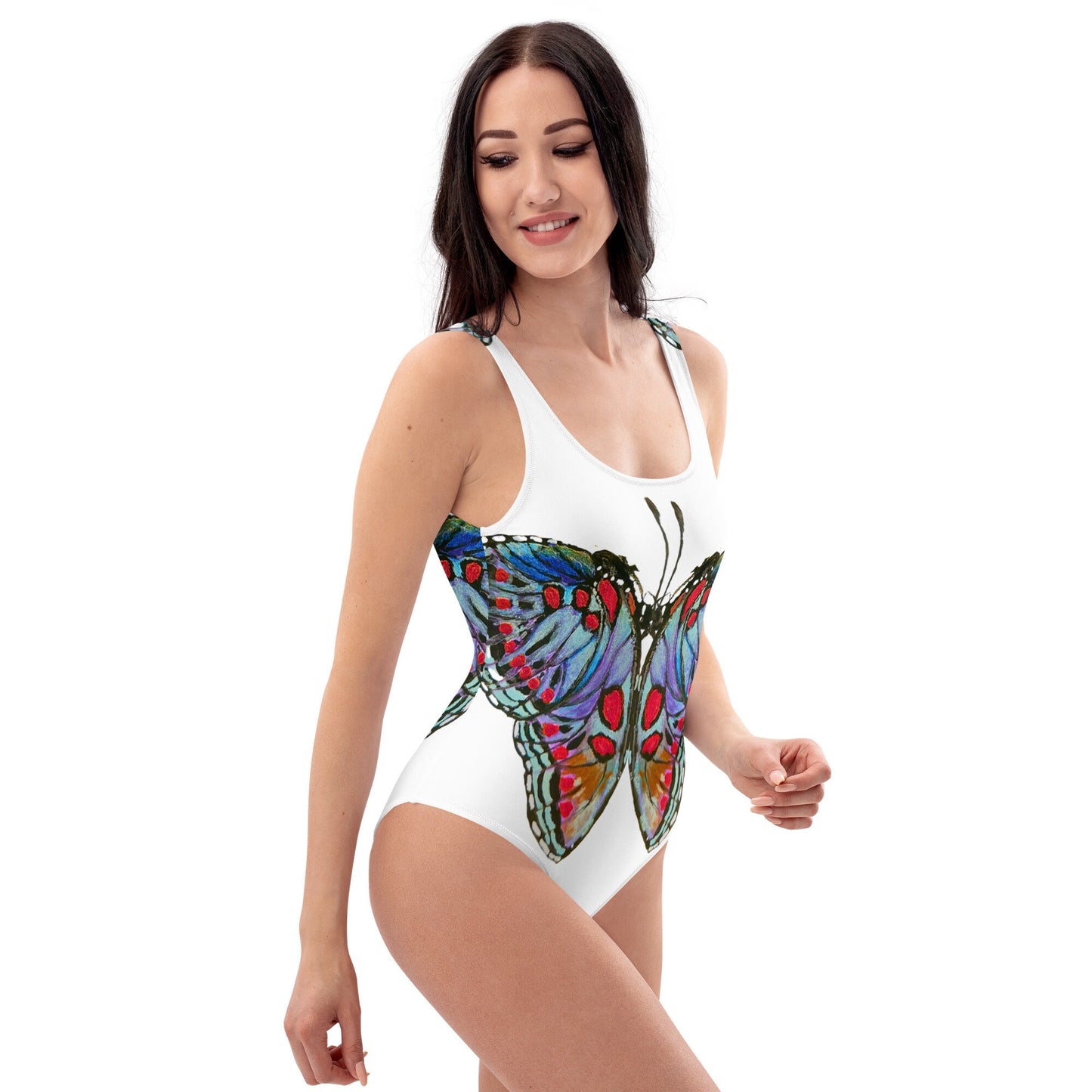 Monarch Butterfly Lovers One-Piece Swimsuit, Beach Swimwear, Vintage Bathing Suit