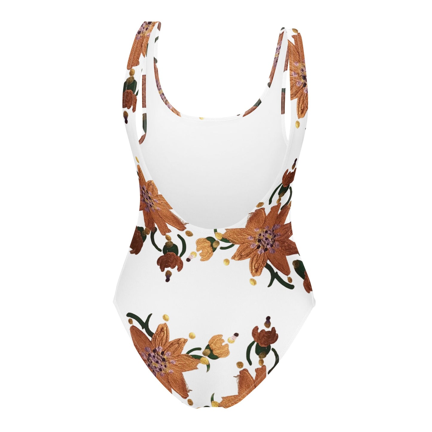 Gold Floral One-Piece Swimsuit, Ladies Retro Swimwear, Festival Bodysuit, Plus Size Beach Swimsuit