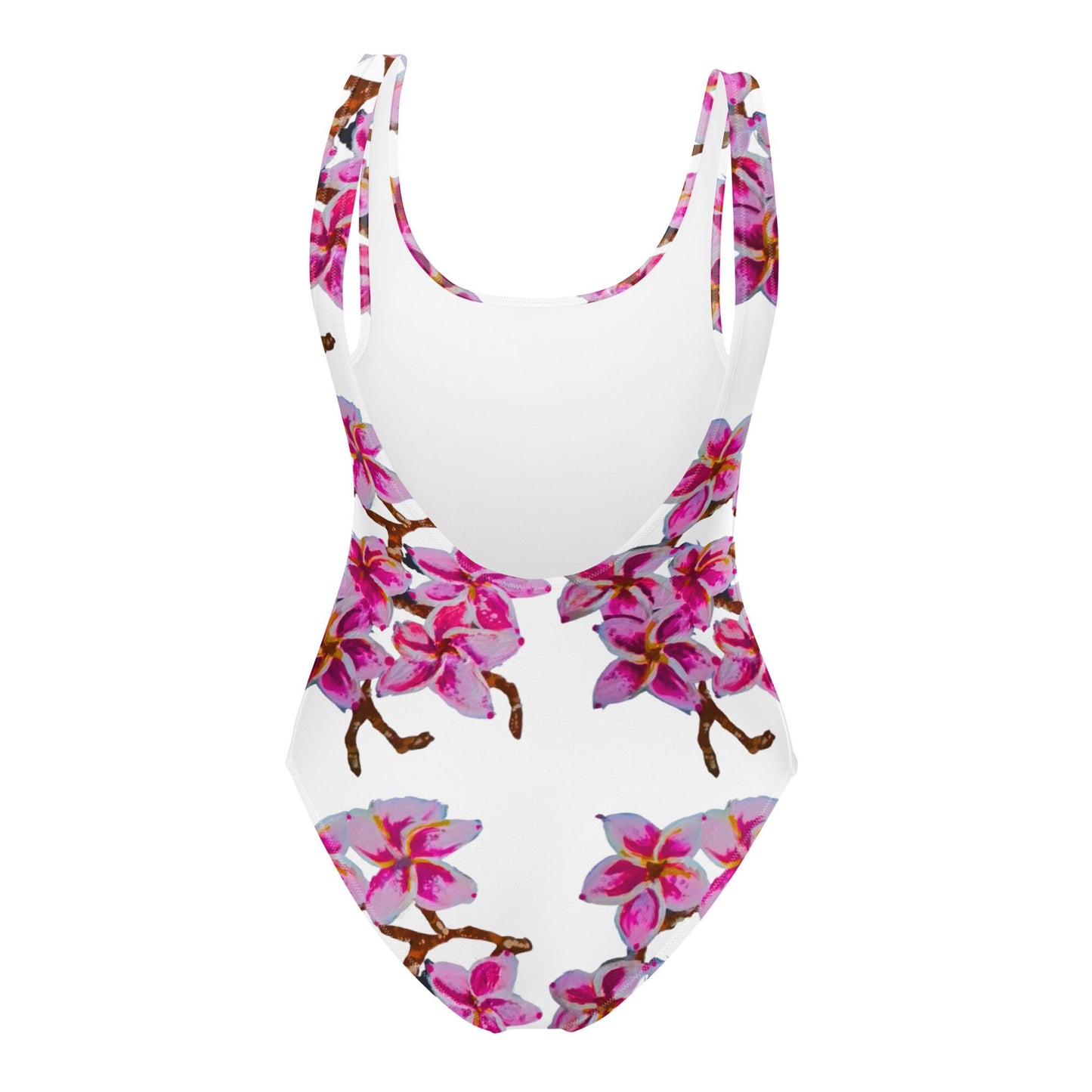 Cherry Blossom One-Piece Swimsuit, Sexy Botanical Bathing Suit, Floral Beach Ladies Swimwear, Vintage Plus Size Festival Bodysuit