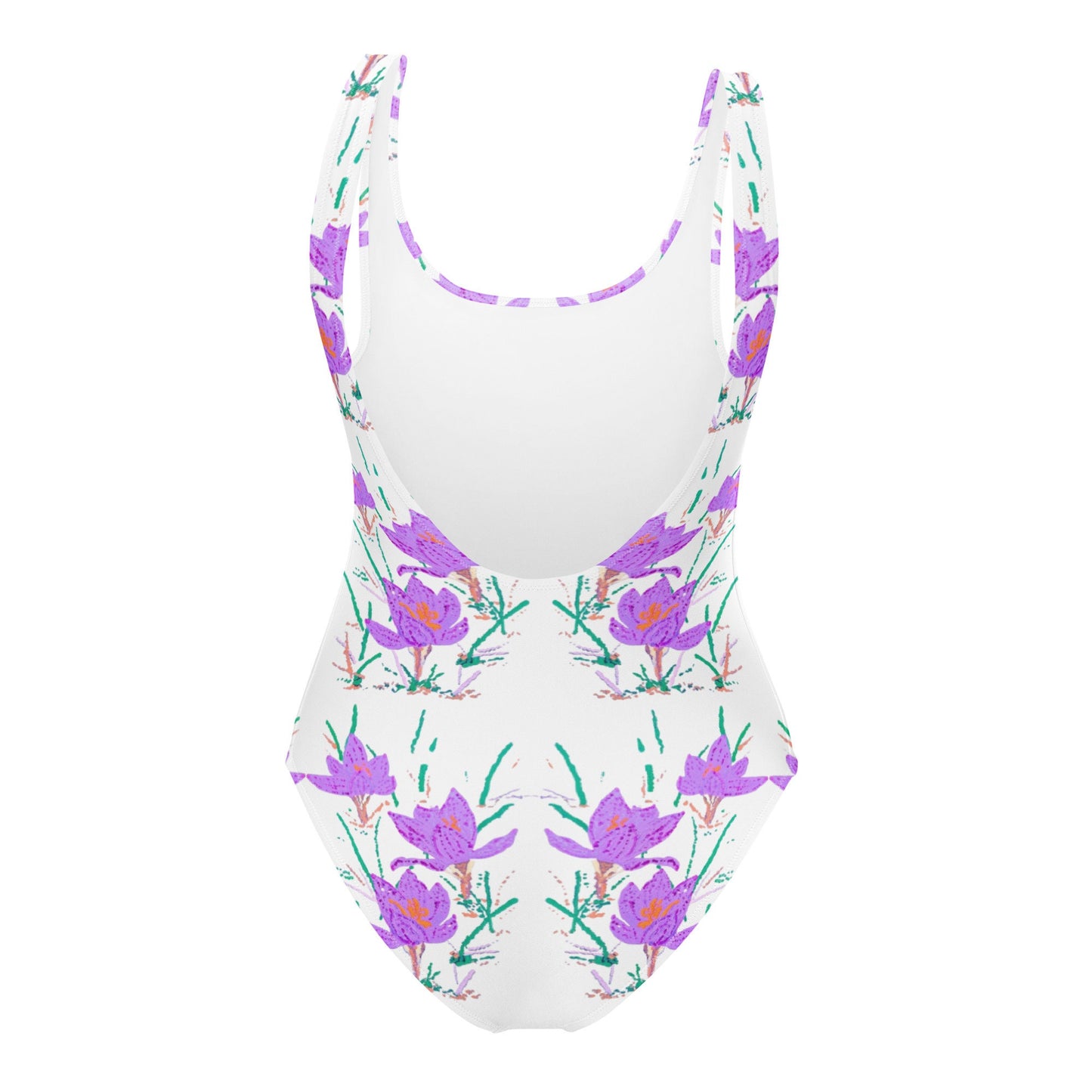 Crocus Flower Botanical One-Piece Swimsuit, Vintage Beach Bathing Suit, Colorful Festival Bodysuit, Plus Size Ladies Swimwear