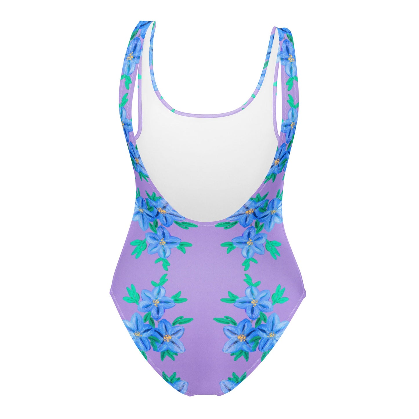 Forget Me Not Purple One-Piece Swimsuit, Ladies Floral Swimwear, Plus Size Beach Bathing Suit, Colorful Botanical Festival Bodysuit