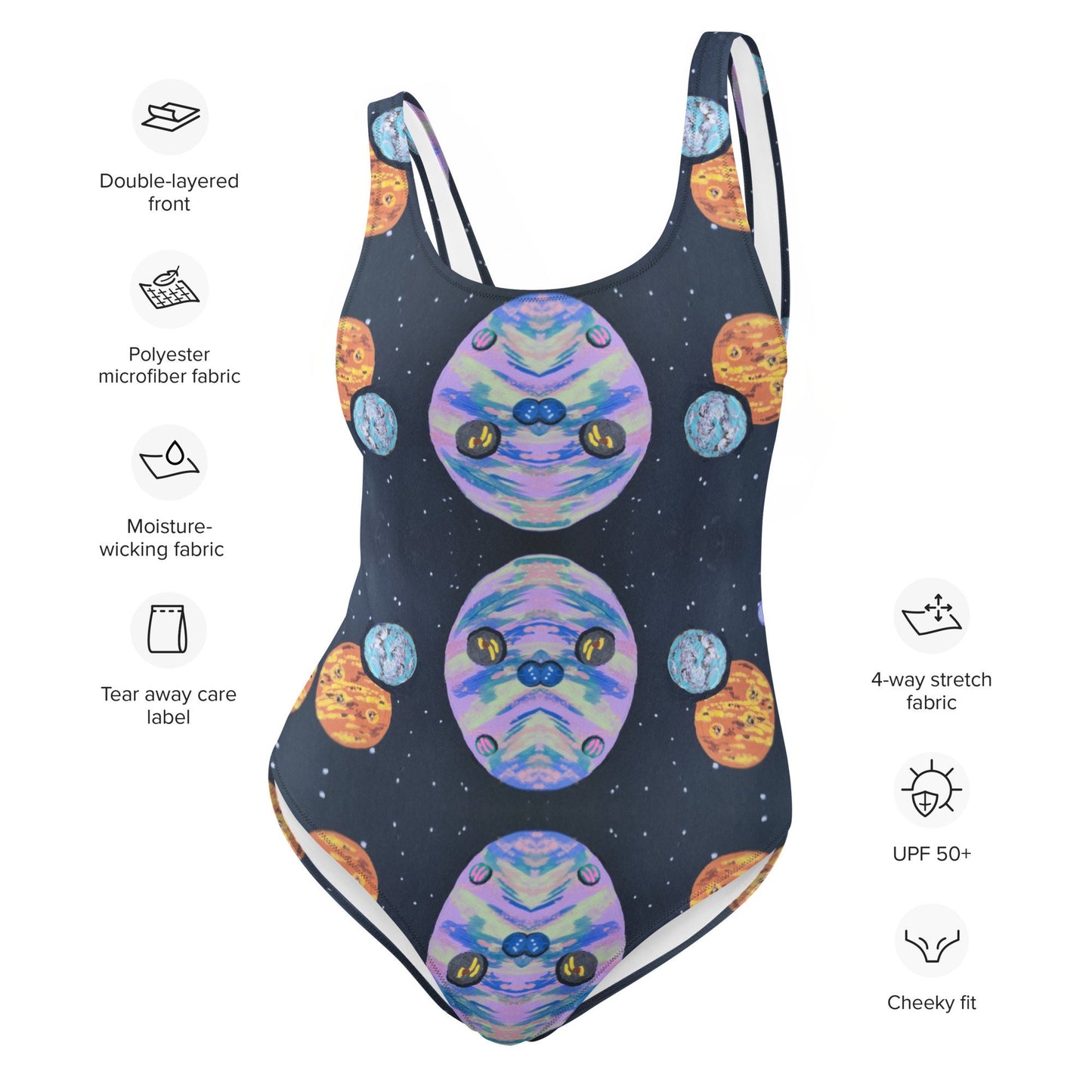 Galaxy Space Pattern One-Piece Swimsuit, Cheeky Bride Plus Size Swimwear, Festival Rave Bodysuit, Retro Bathing Suit