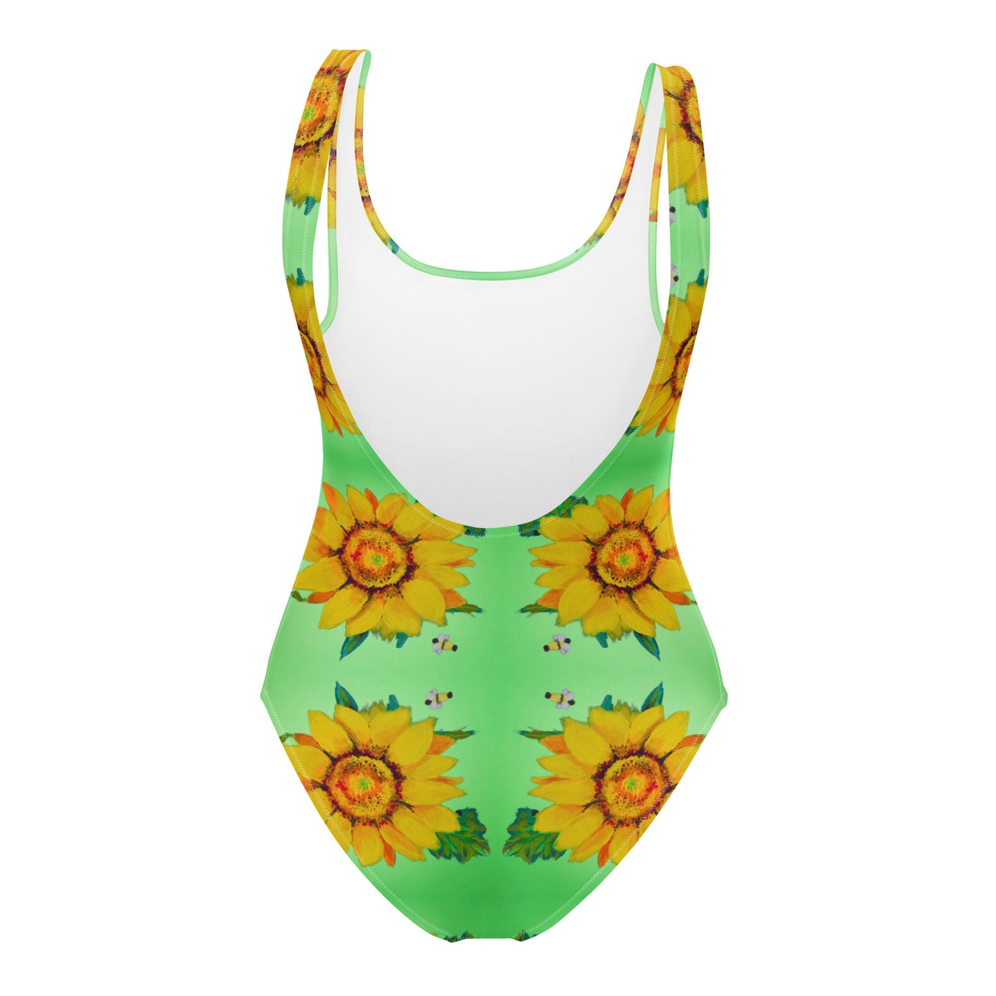 Sunflower Pattern One-Piece Swimsuit, Floral Beach Retro Swimwear, Festival Rave Plus Size Bathing Suit