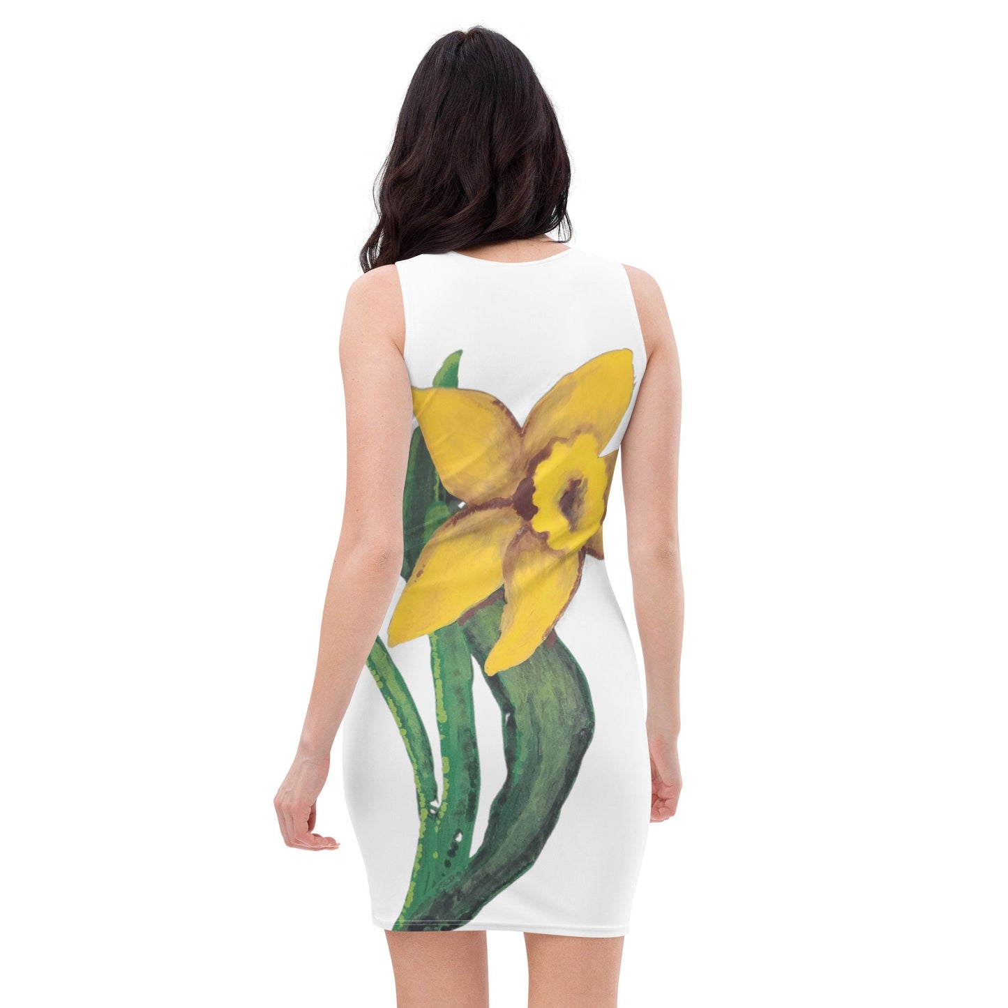 Daffodil Sleeveless Bodycon Dress, Casual Spring Outfit, Tight Club Dress, Floral Secretary Dress