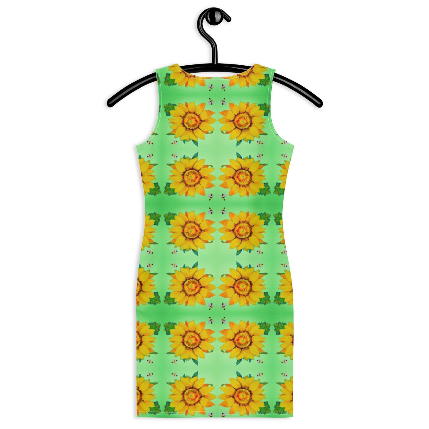 Sunflower Bodycon Dress, Casual Spring Secretary Outfit, Sleeveless Floral Pattern Dress