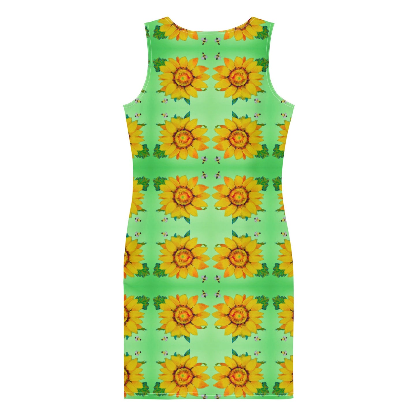 Sunflower Bodycon Dress, Casual Spring Secretary Outfit, Sleeveless Floral Pattern Dress