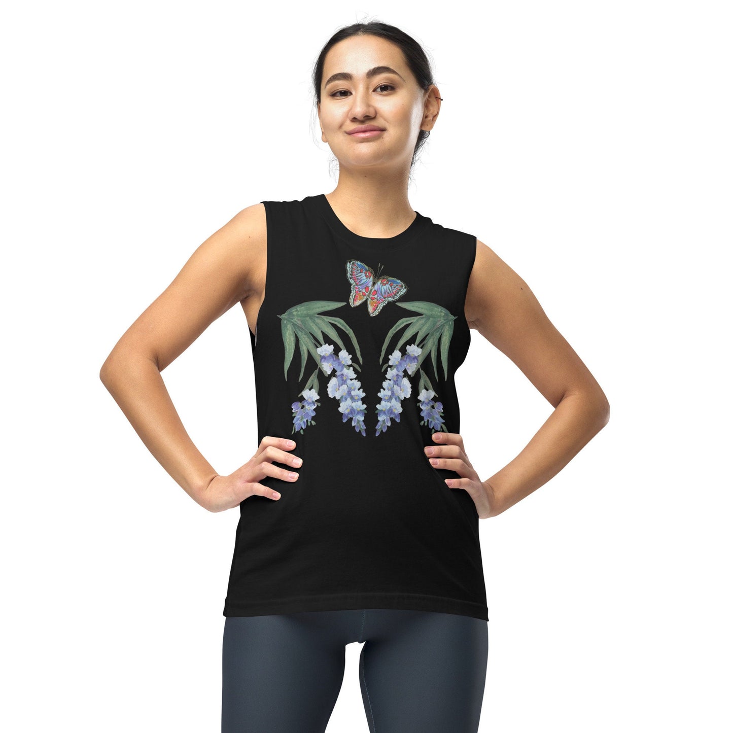 Monarch Butterfly Wisteria Wildflower Shirt, Botanical Plants Top, Painted Floral T-shirt, Pastel Colors Clothing