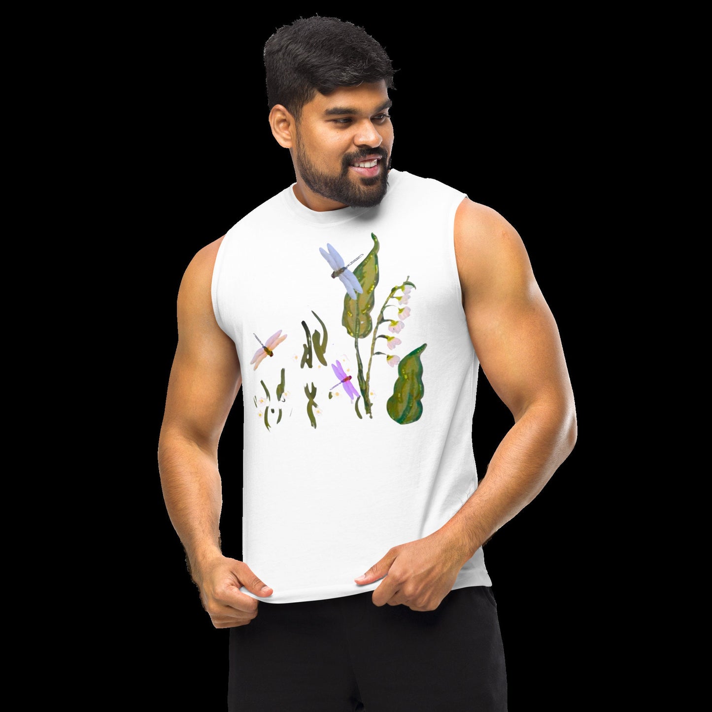Dragonfly Wildflower Spring Shirt, Trendy Botanical Painted Floral Top, Unisex Black or White T-shirt