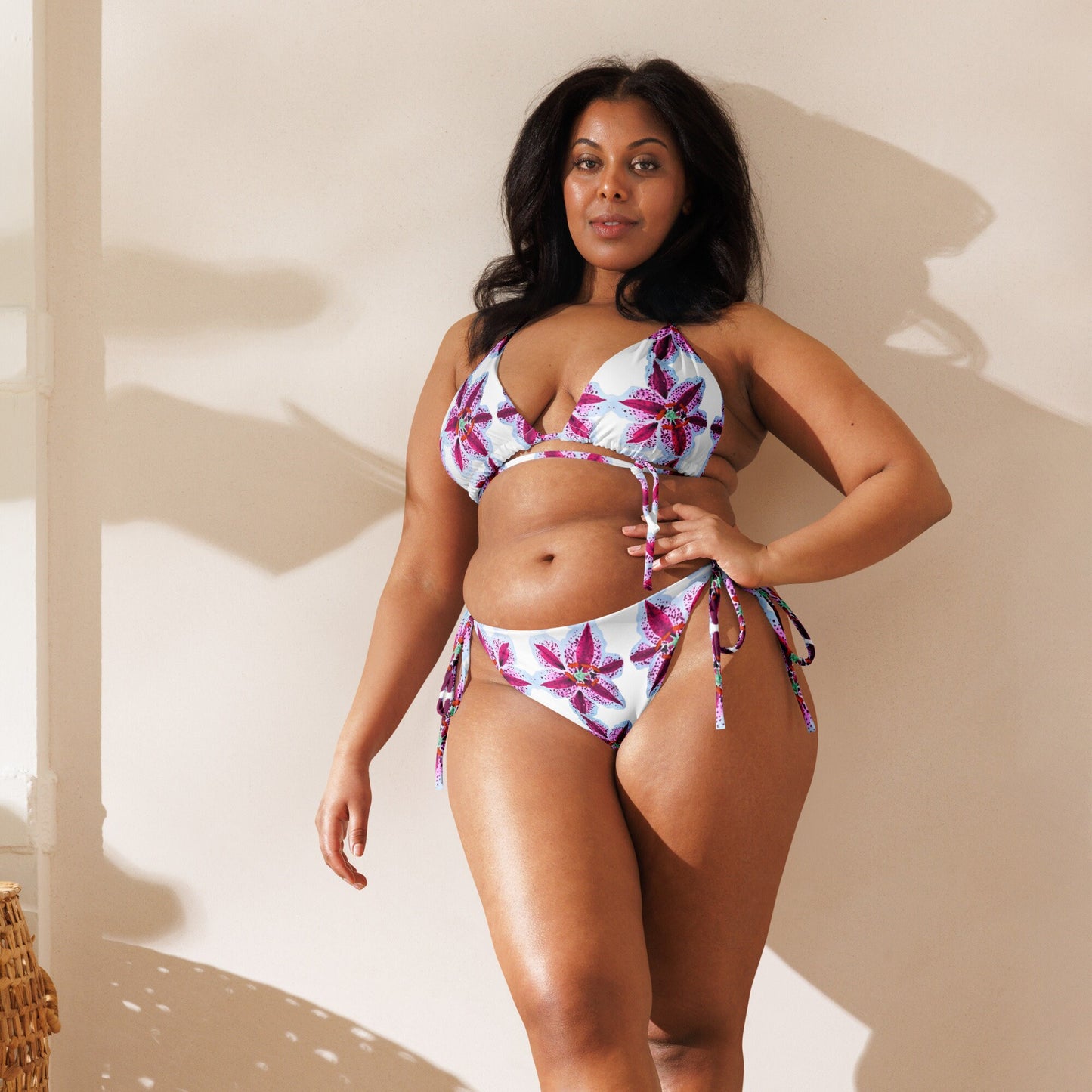 Tiger Lily Flower String Bikini, Two Piece Plus Size Swimsuit, Ladies Botanicl Beach Swimwear, Sexy Floral Bathing Suit