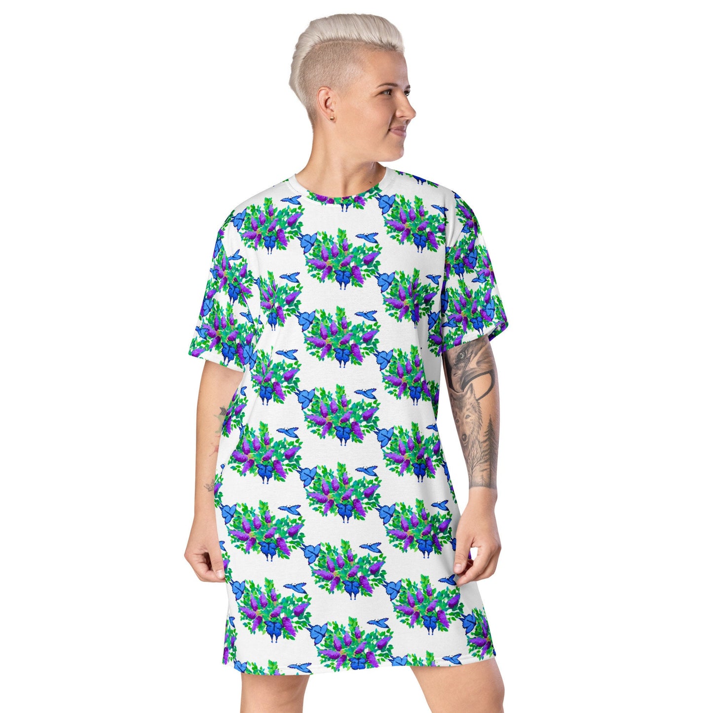 Butterfly Lovers T-shirt Dress, Casual Plus Size Spring Outfit, Colorful Trending Summer Apparel