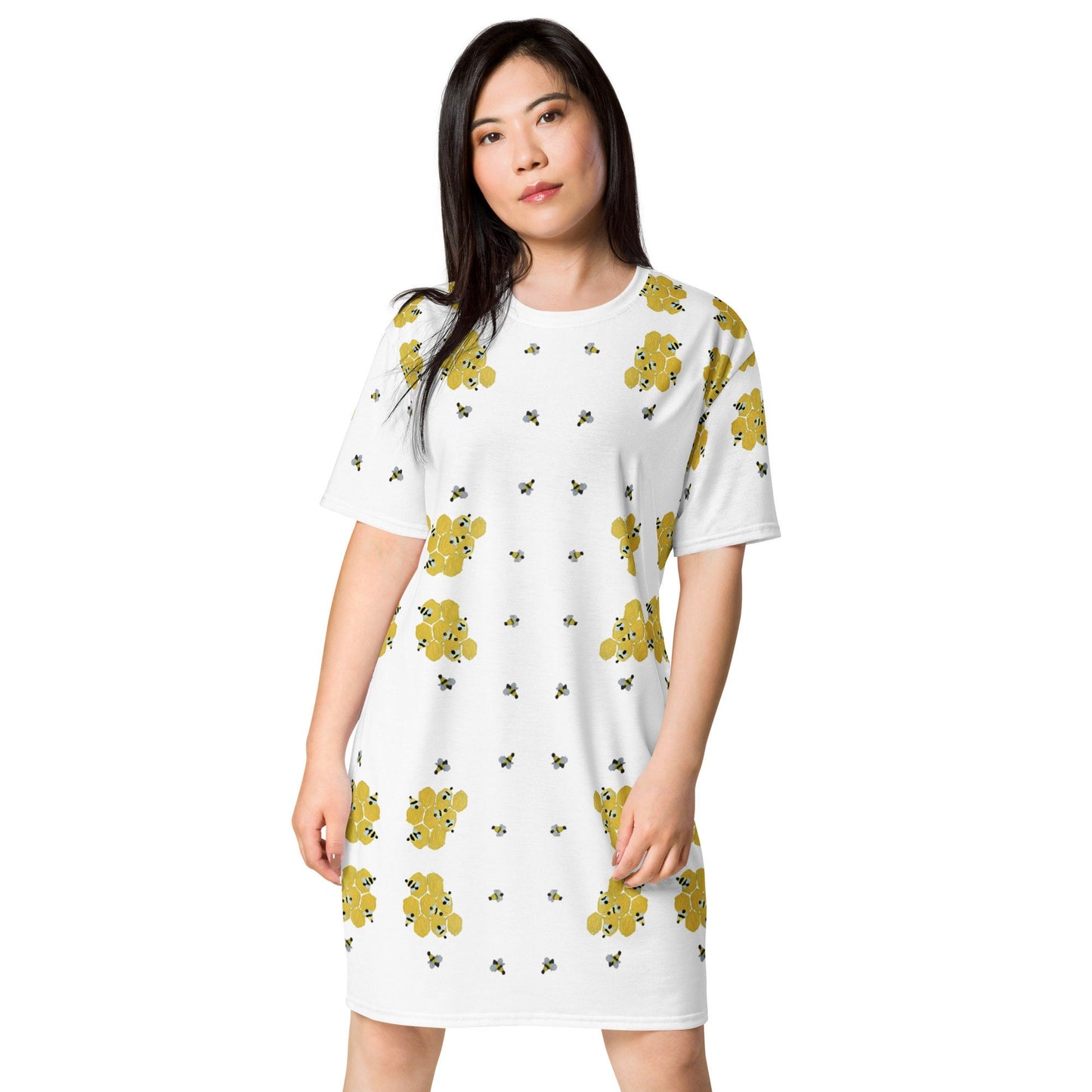 Bee Lovers T-shirt Dress, Casual Secretary Dress, Spring Outfit, Decorative Apparel, Nightgown
