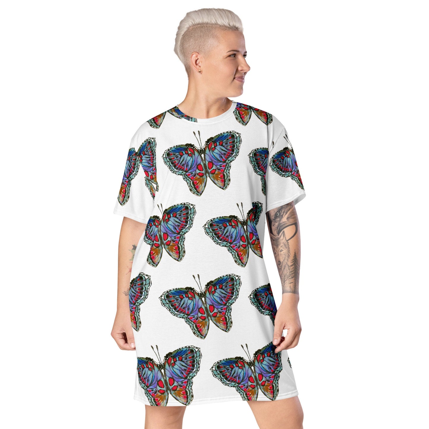 Monarch Butterfly Spring Outfit, Colorful Casual T-shirt Dress, Oversized Trending Nightgown