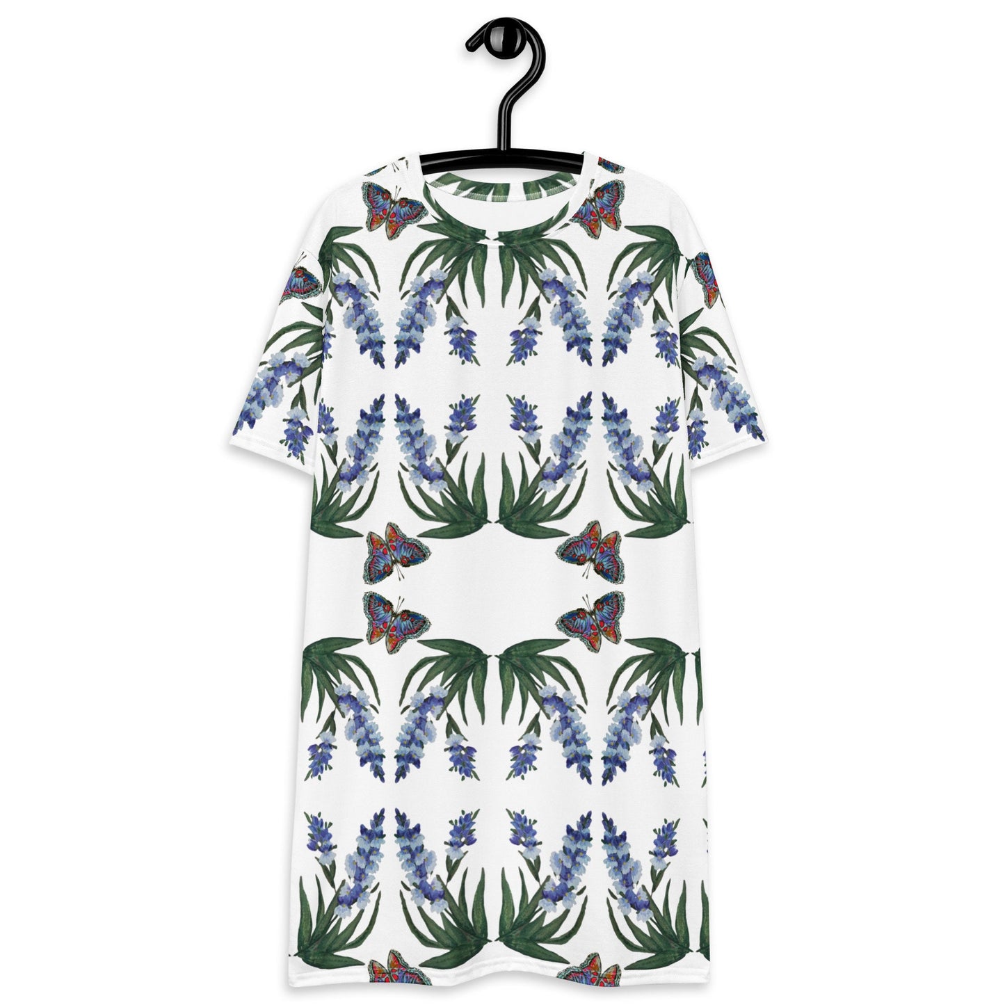 Wisteria Floral Pattern Spring Outfit, Plus Size Flower Print T-shirt Dress, Trending Colorful Nightgown