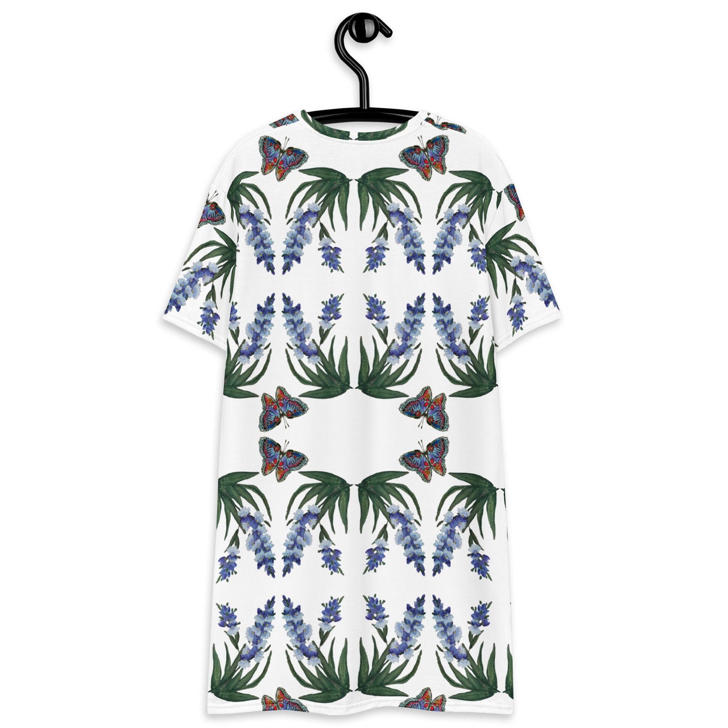 Wisteria Floral Pattern Spring Outfit, Plus Size Flower Print T-shirt Dress, Trending Colorful Nightgown