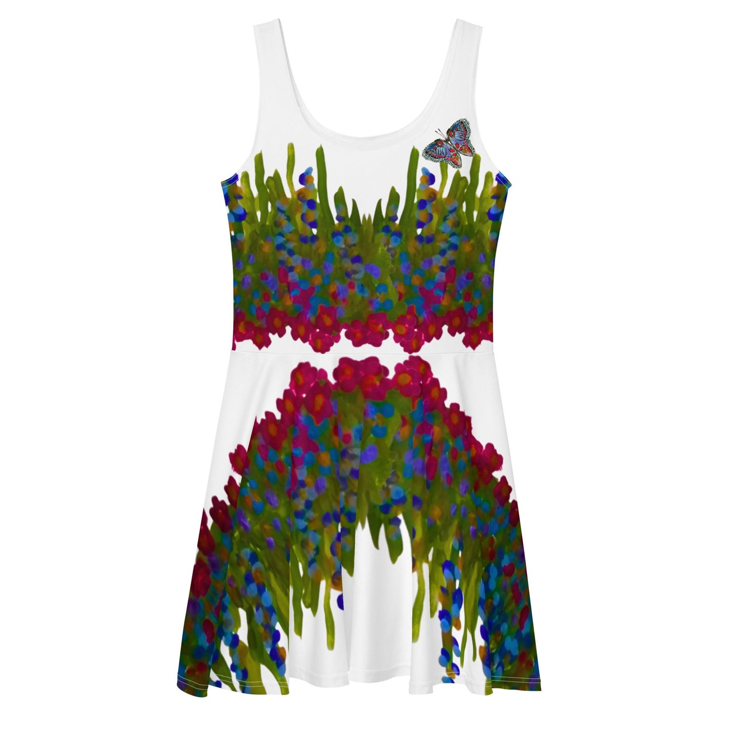 Botanical Sleeveless Skater Dress, Casual Spring Floral Secretary Outfit, Trending Colorful Plus Size Sundress