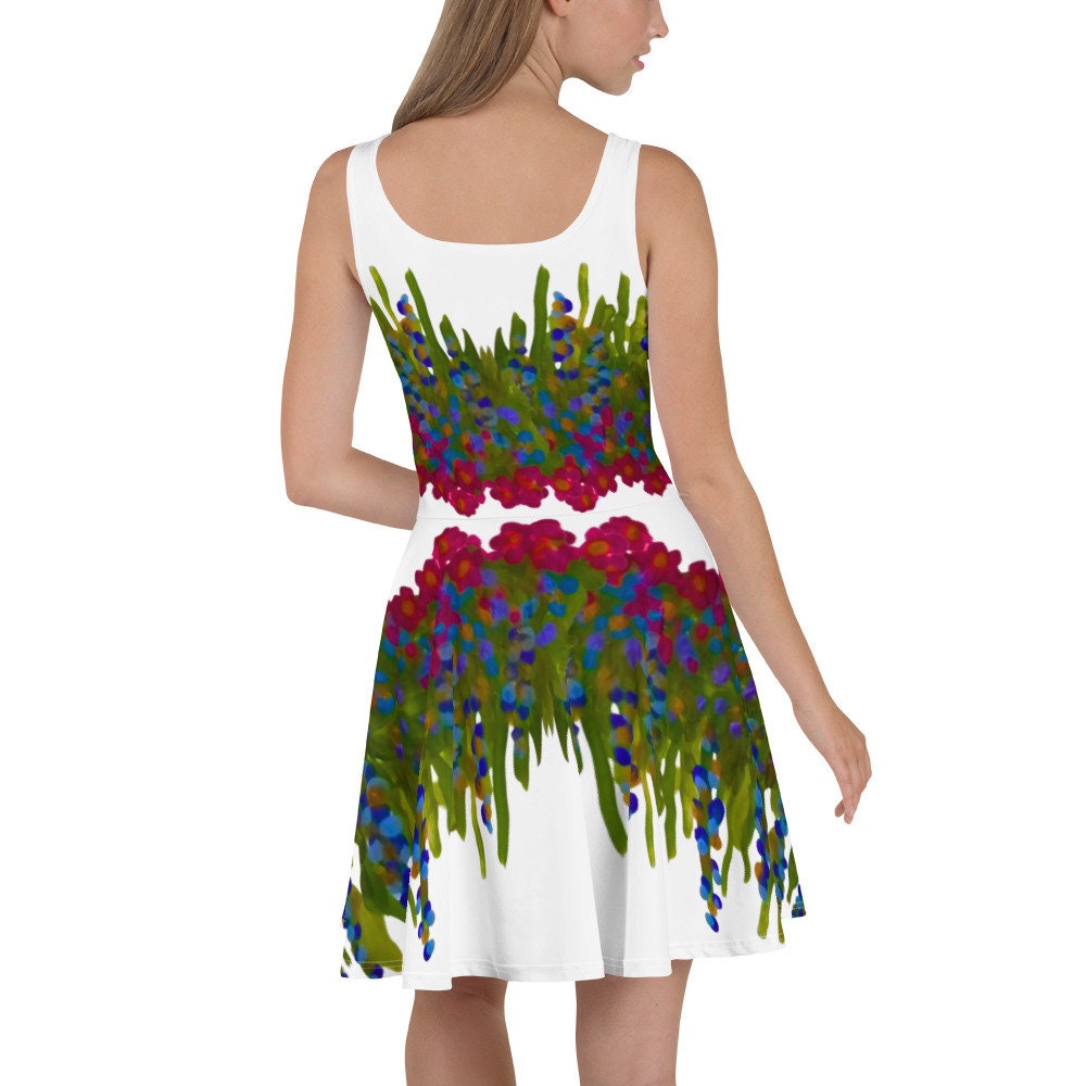 Botanical Sleeveless Skater Dress, Casual Spring Floral Secretary Outfit, Trending Colorful Plus Size Sundress