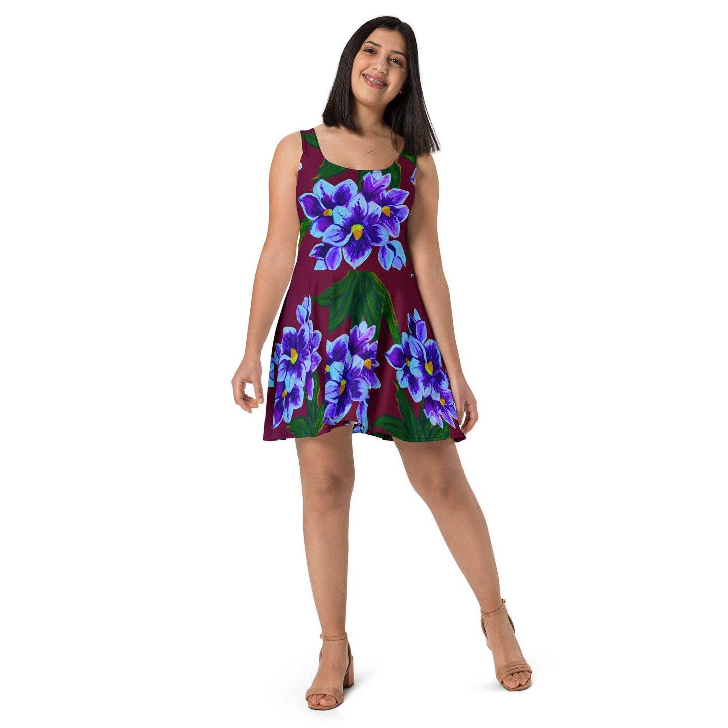 Trending Floral Secretary Skater Dress, Plus Size Spring Outfit, Casual Colorful Sundress