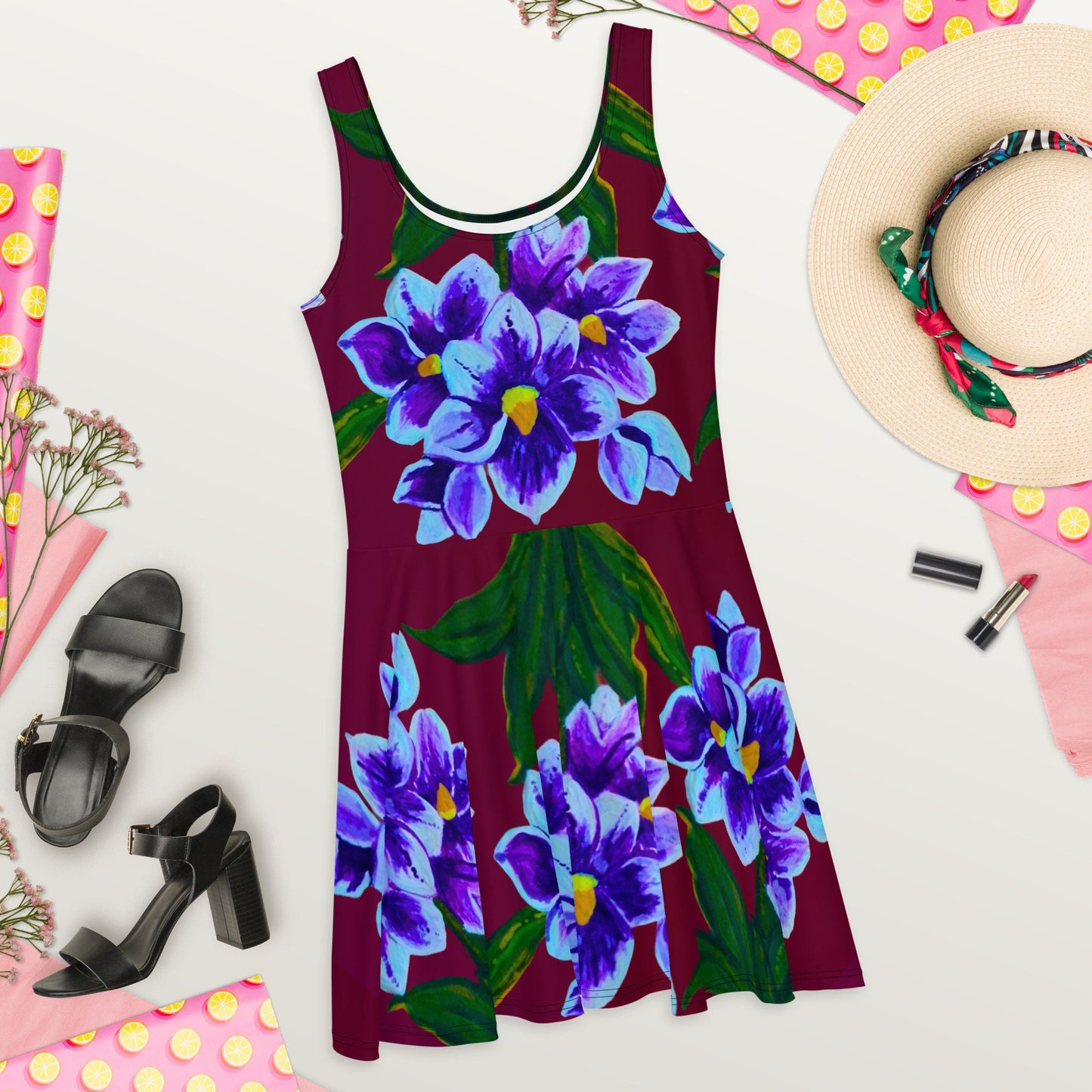 Trending Floral Secretary Skater Dress, Plus Size Spring Outfit, Casual Colorful Sundress