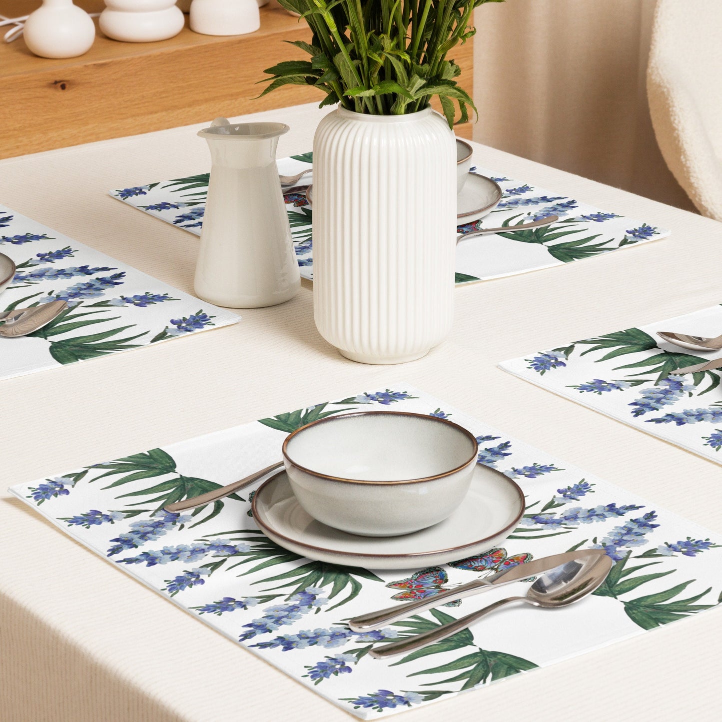 Wisteria Monarch Placemat Set of 4, Floral Modern Dinner Placemats, Fun Activity Placemats