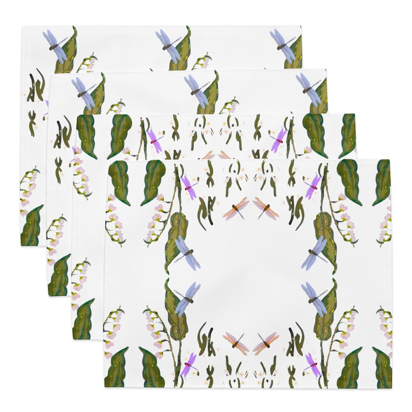 Botanical Dragonfly Placemat Set of 4, Spring Floral Wedding Placemats, Water Resistant Activity Placemats