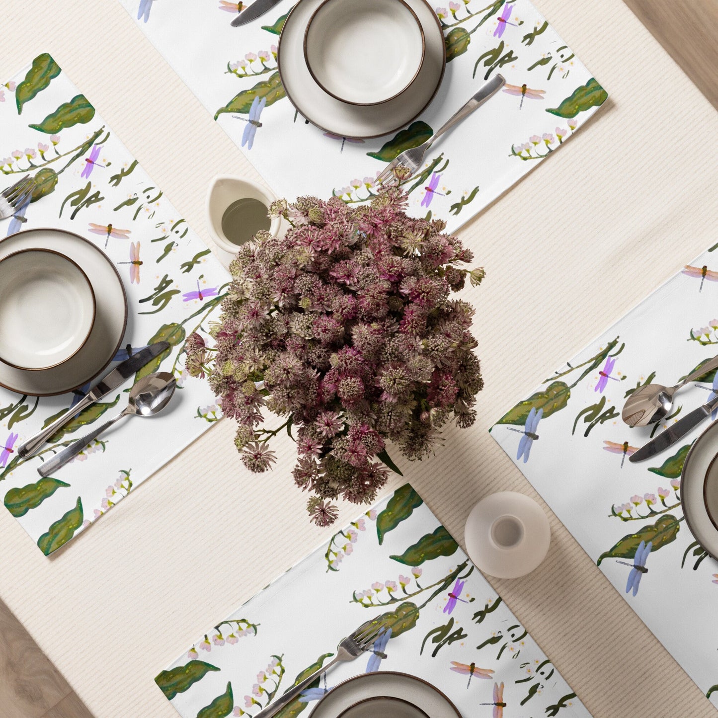 Botanical Dragonfly Placemat Set of 4, Spring Floral Wedding Placemats, Water Resistant Activity Placemats