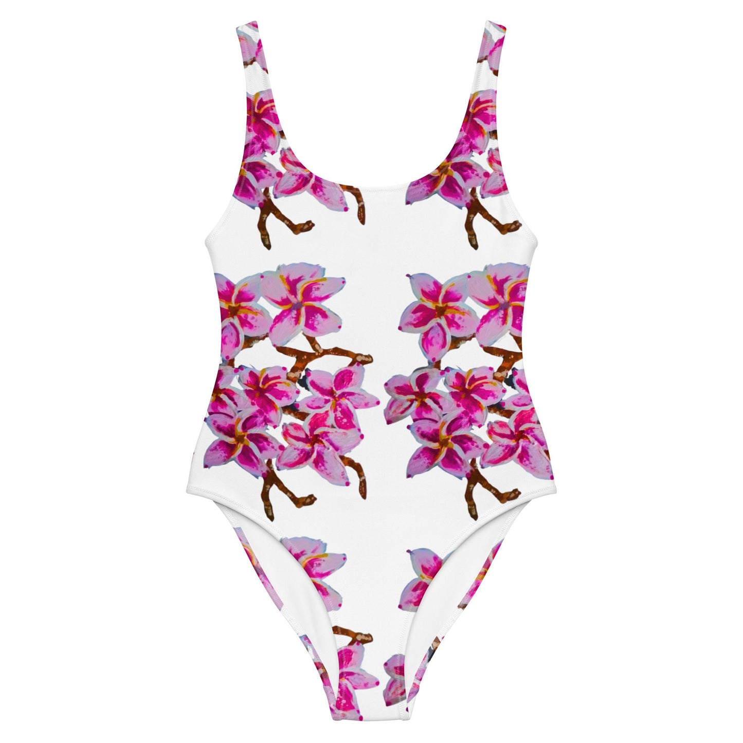 Cherry Blossom One-Piece Swimsuit, Sexy Botanical Bathing Suit, Floral Beach Ladies Swimwear, Vintage Plus Size Festival Bodysuit