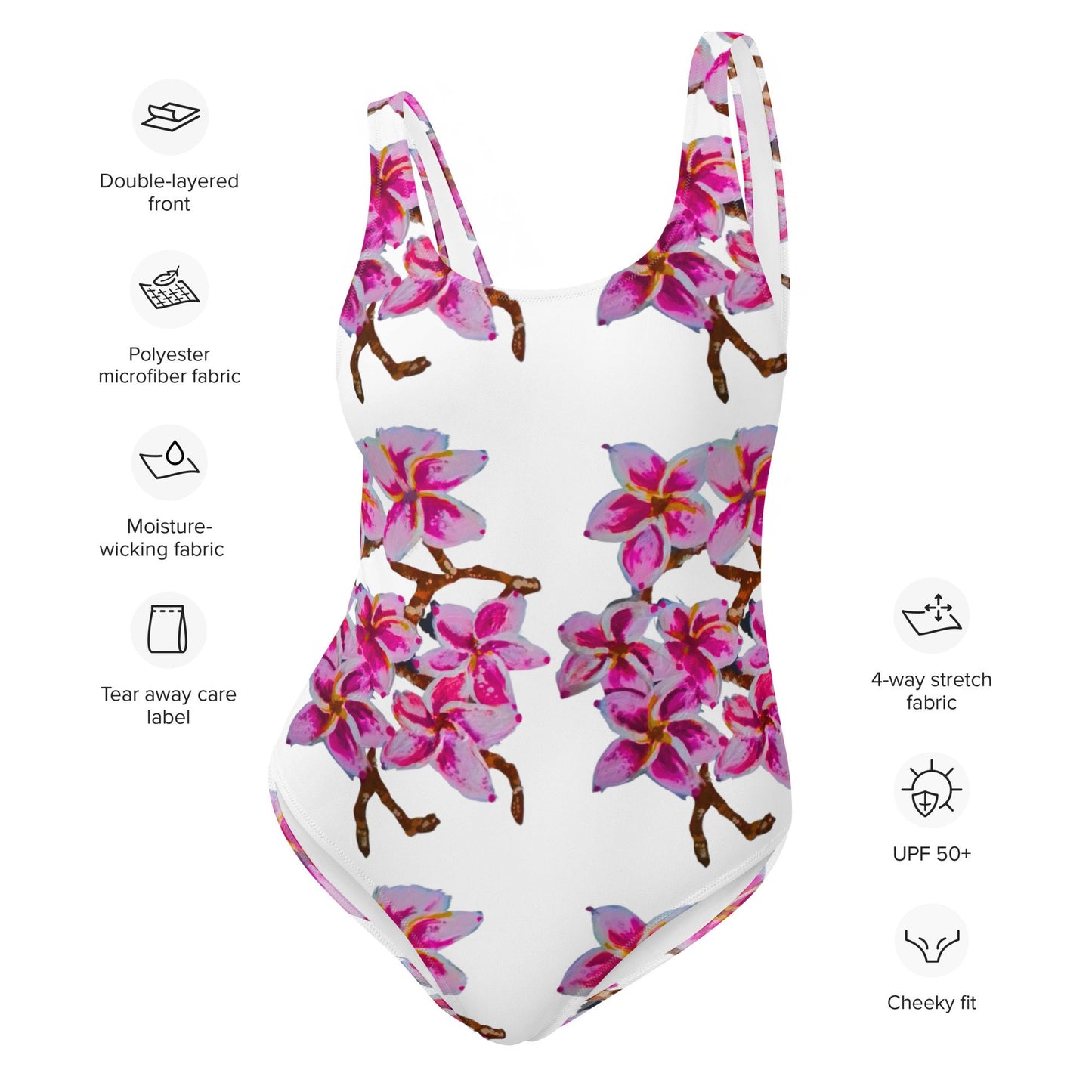 Cherry Blossom One-Piece Swimsuit, Sexy Botanical Bathing Suit, Floral Beach Ladies Swimwear, Vintage Plus Size Festival Bodysuit