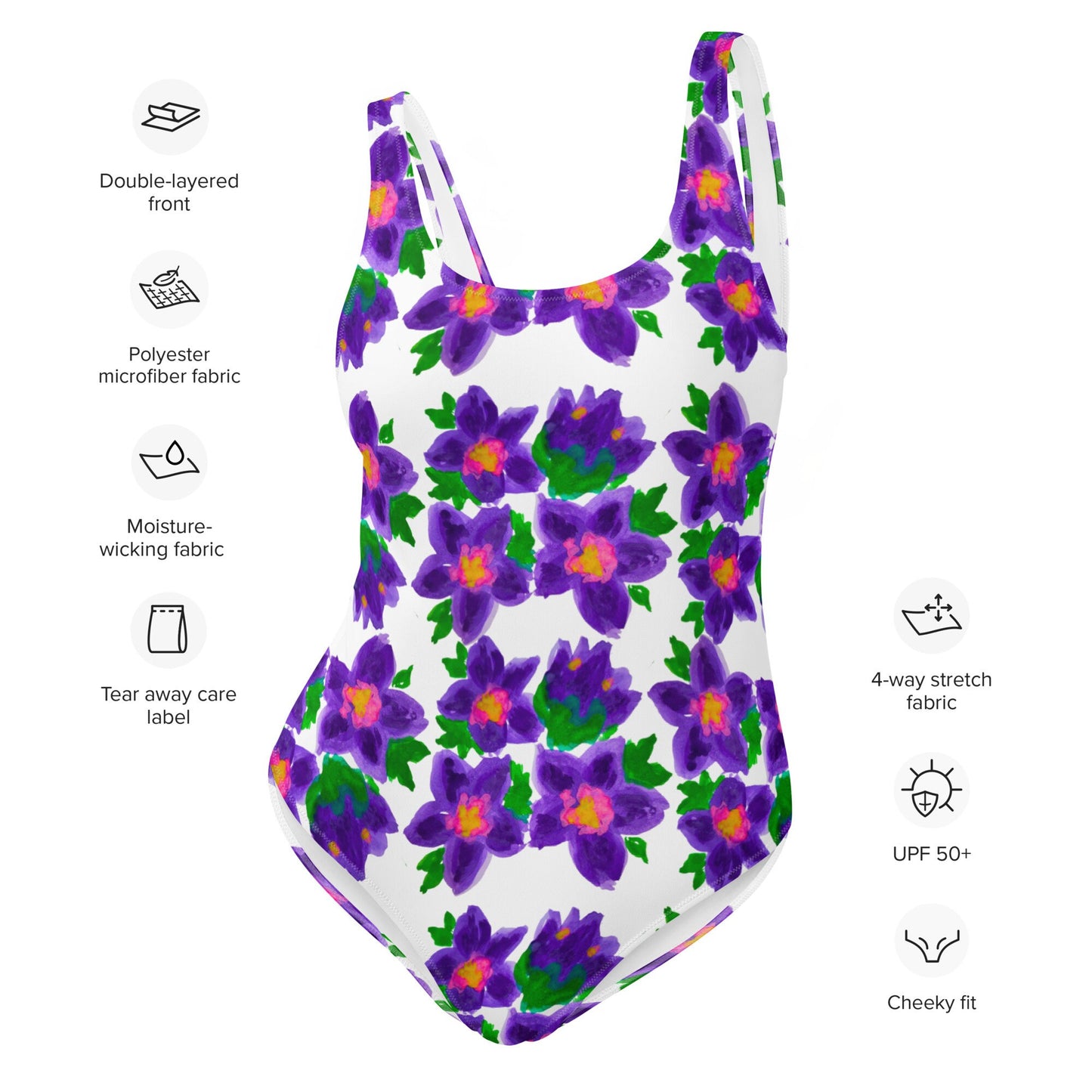 Watercolor Botanical One-Piece Swimsuit, Floral Beach Bathing Suit, Retro Plus Size Festival Bodysuit, Ladies Swimwear