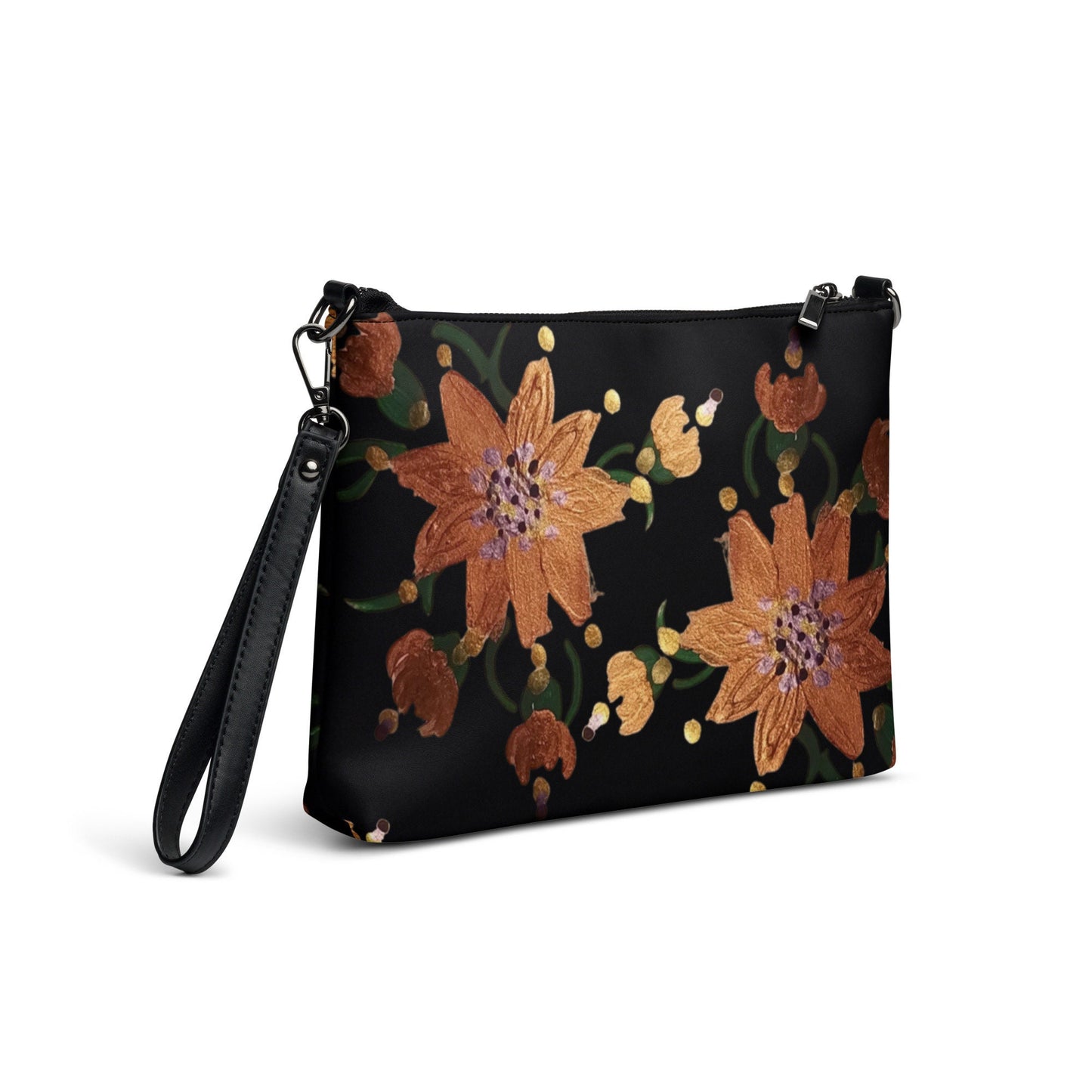Gold Floral Nightclub Purse, Small Trendy Crossbody Bag, Nature Inspired Sling Handbag
